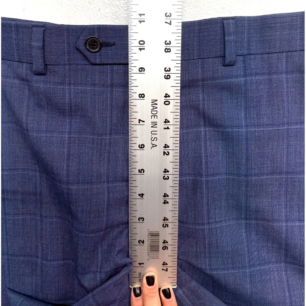 Ralph Lauren 38x30‎ Blue Windowpane Dress Pants Trousers All Season Wool Stretch